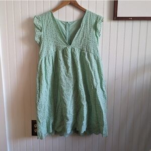 Mint Green Eyelet Romper Dress Vneck And Ruffles